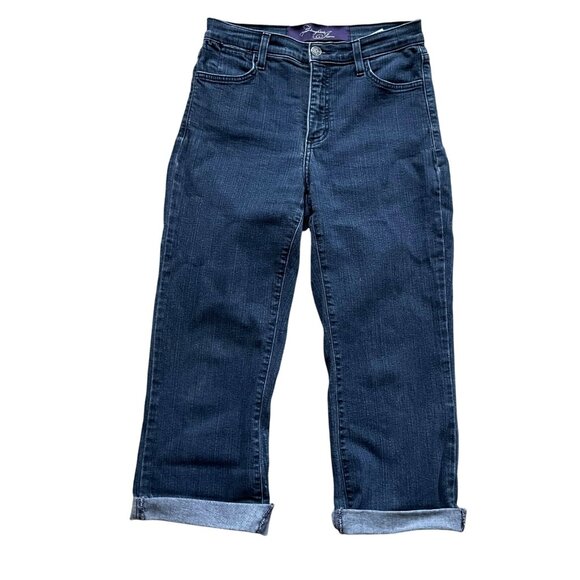 NYDJ Women Rolled Cropped Straight Leg Jeans Midrise Pockets Blue Size 4P - Picture 1 of 12